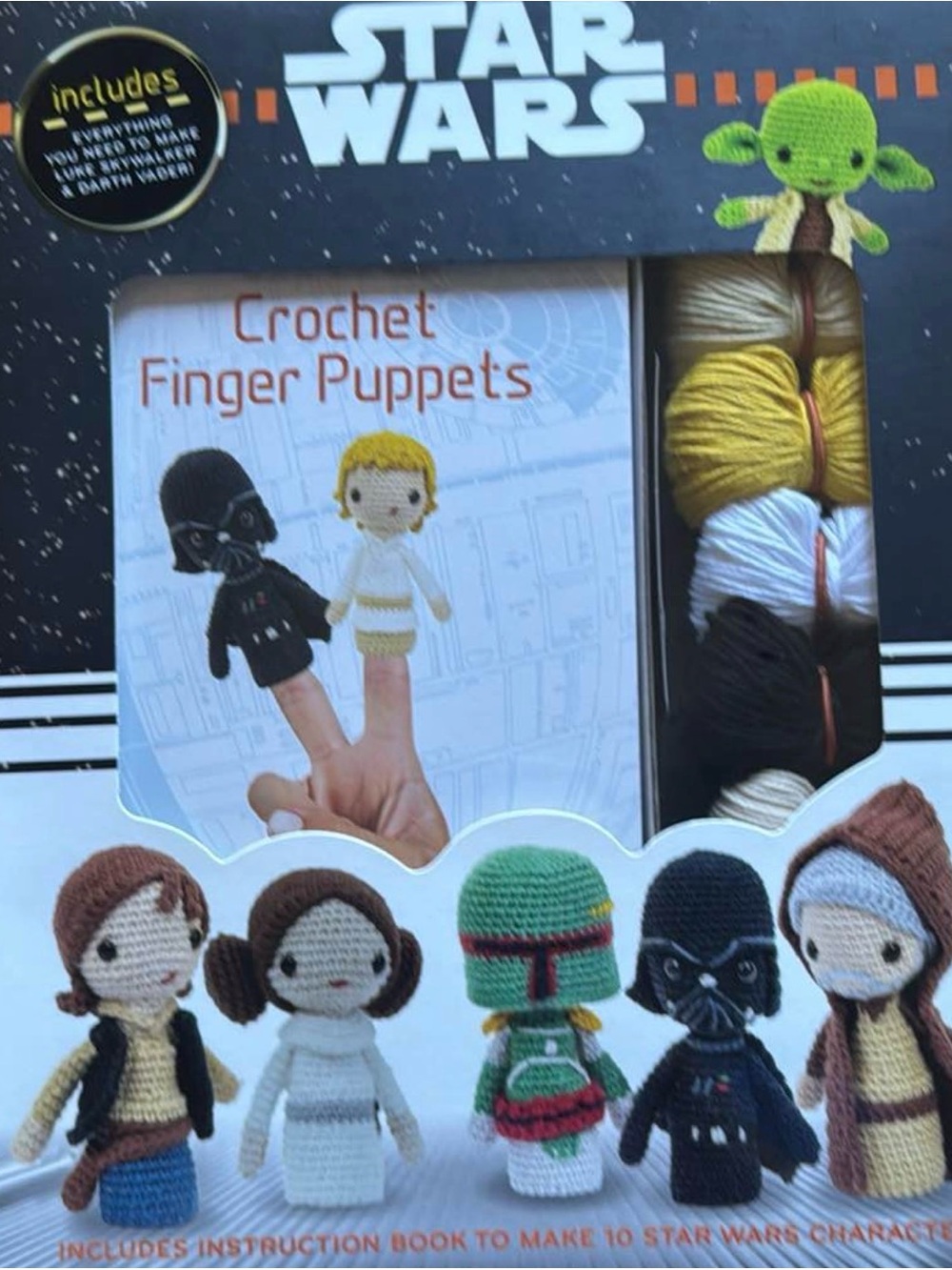 Star Wars Crochet Finger Puppets Kit - green, yellow, white, black, brown, tan